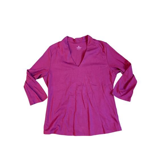Spirit of the Andes Pima Cotton Narrow V-Neck Tee EUC Fuscia Womens Medium - Picture 1 of 3